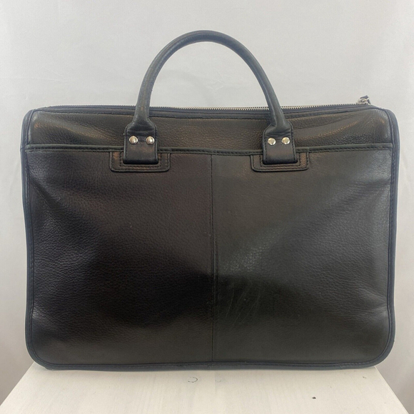 Danier Black Leather Laptop Bag Suitcase 3 Pocket Zipper Closure Padded‎ Lining - Picture 10 of 17